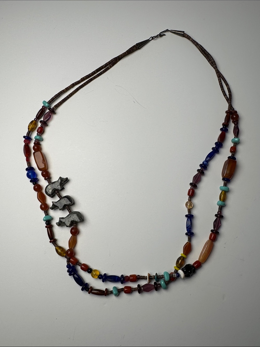Vintage Handcrafted Multicolor Beaded Necklace Stone Animal Charms Rare